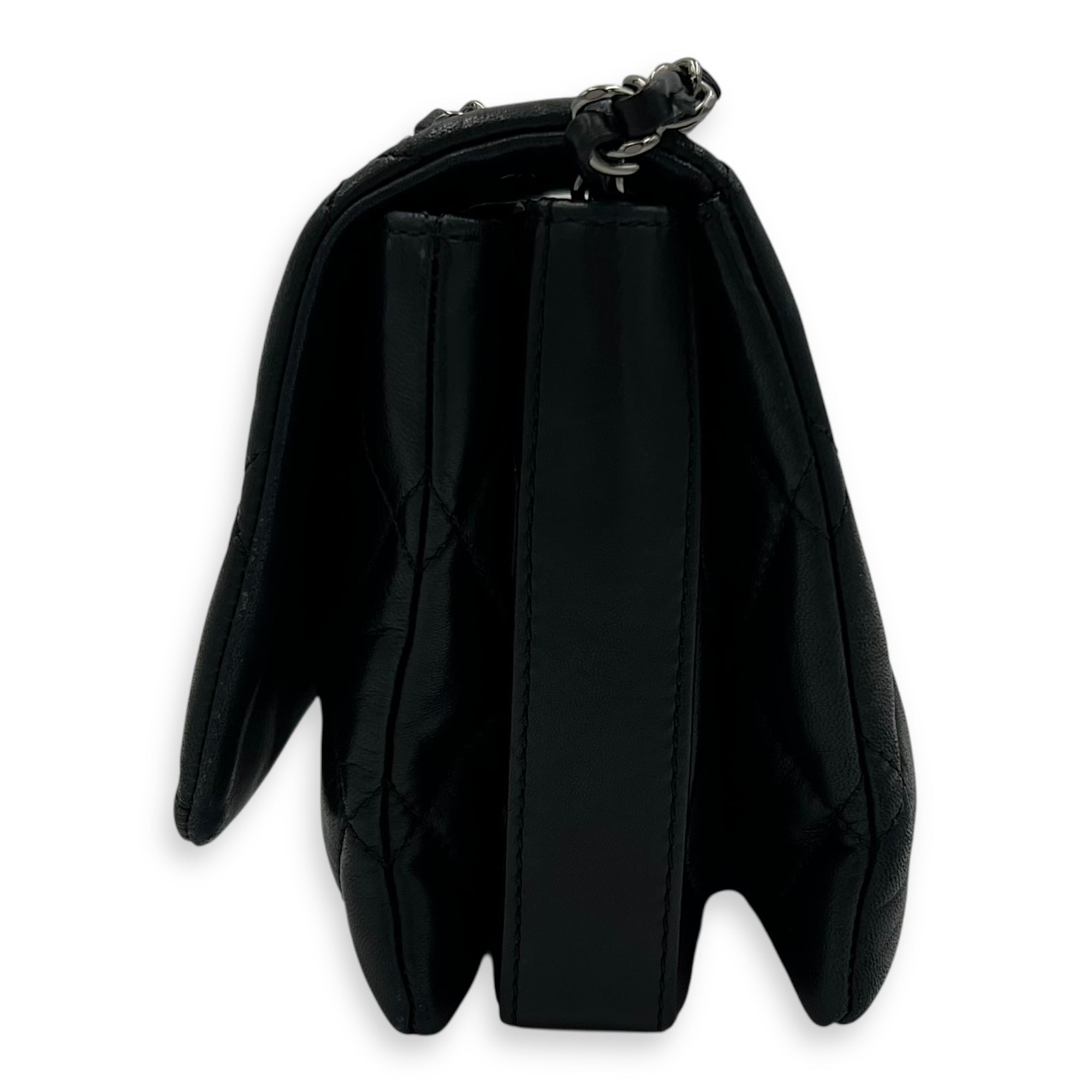 Chanel Accordion Triple Shoulder Bag Black in Lambskin, Silver hardware_3