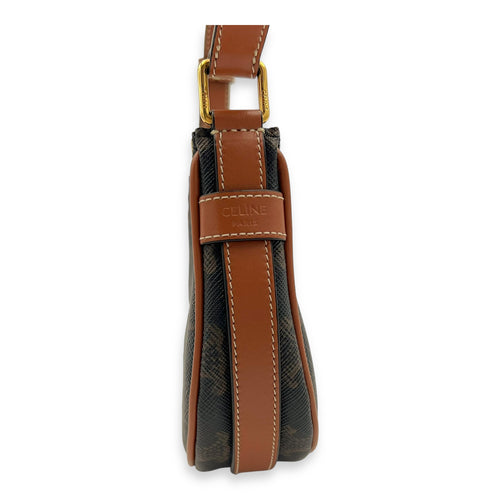 Celine Ava Shoulder Bag Brown in Coated Canvas, Gold hardware_3