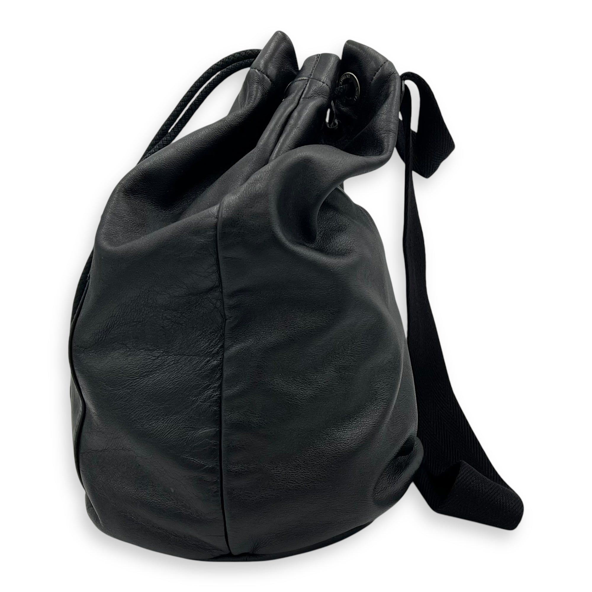 Saint Laurent Logo Backpack Black in Calfskin, Silver hardware_3
