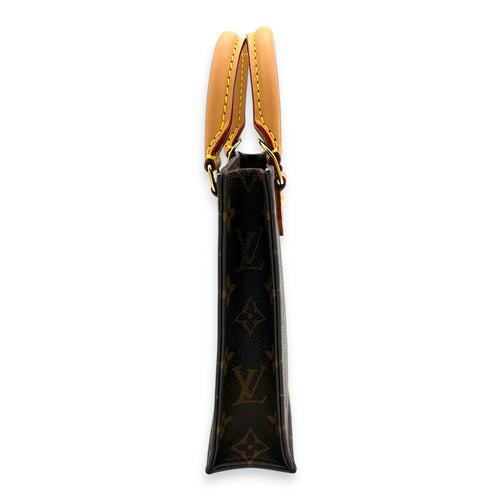 Louis Vuitton Sac Plat Top Handle Bag Petite Brown in Monogram Coated Canvas, Gold hardware_4