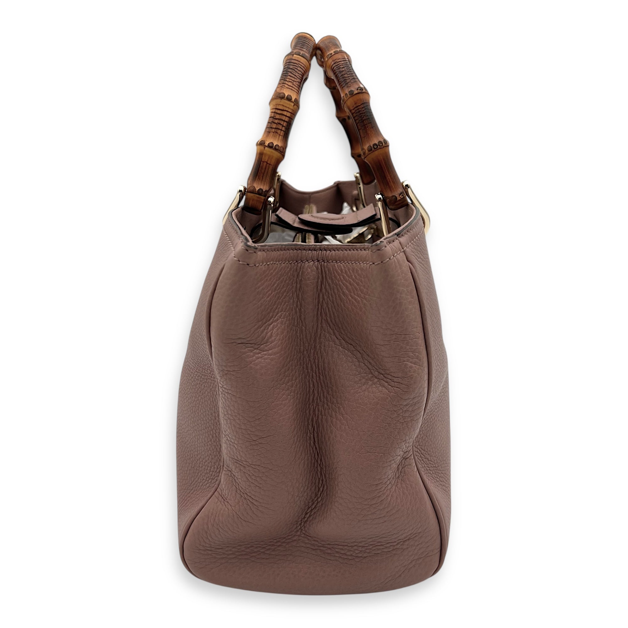 Gucci Bamboo Top Handle Bag Beige in Calfskin, Light Gold hardware_5
