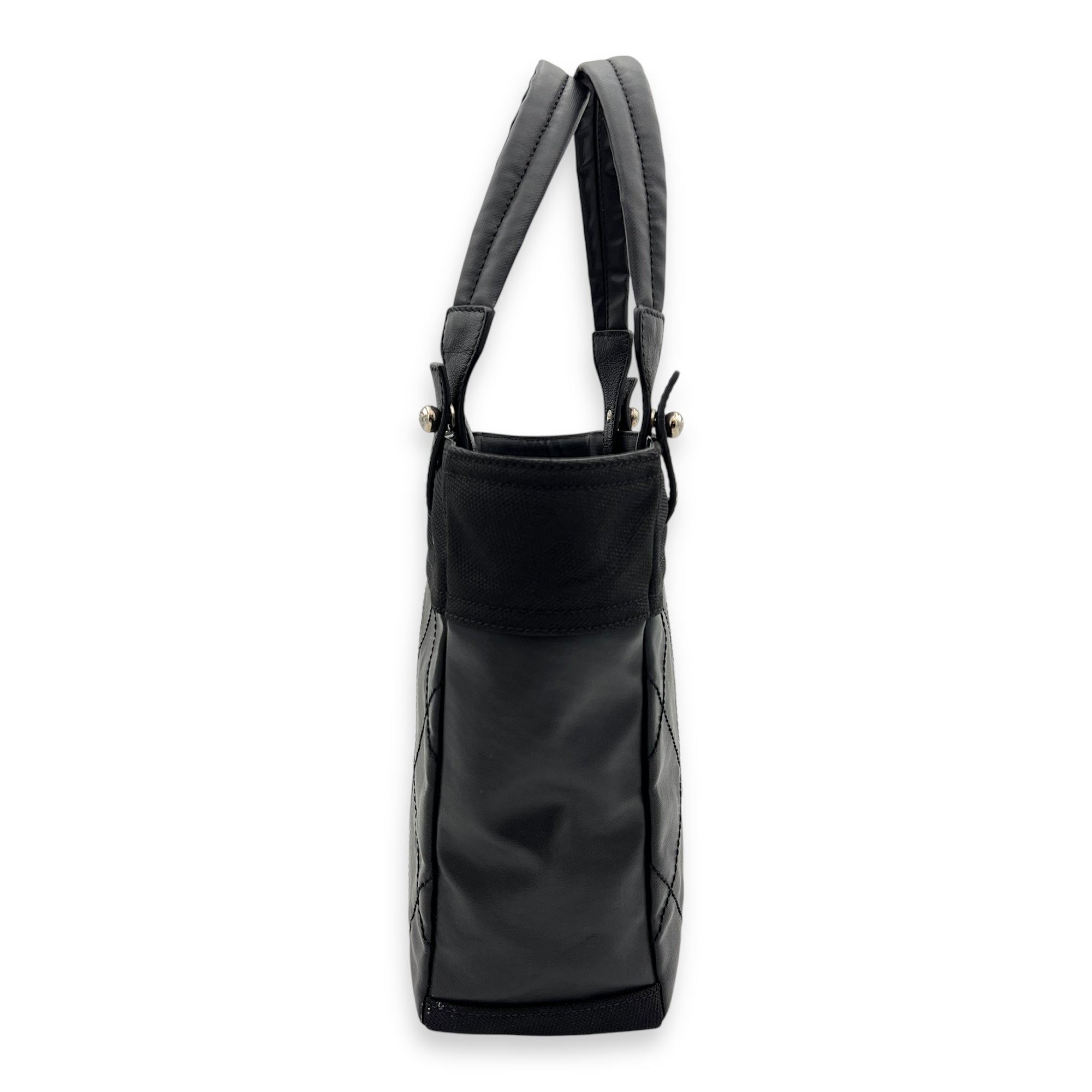 Chanel Paris Biarritz Shoulder Bag Black in Coated Canvas, Silver hardware_4
