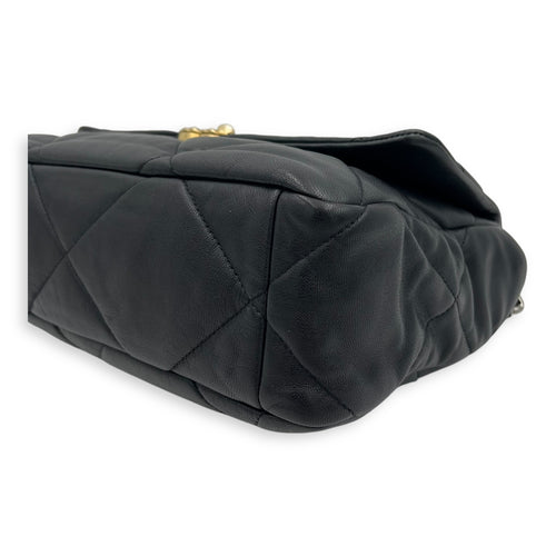Chanel C19 Large Black Shoulder Bag in Goat Leather, Mixed hardware_11