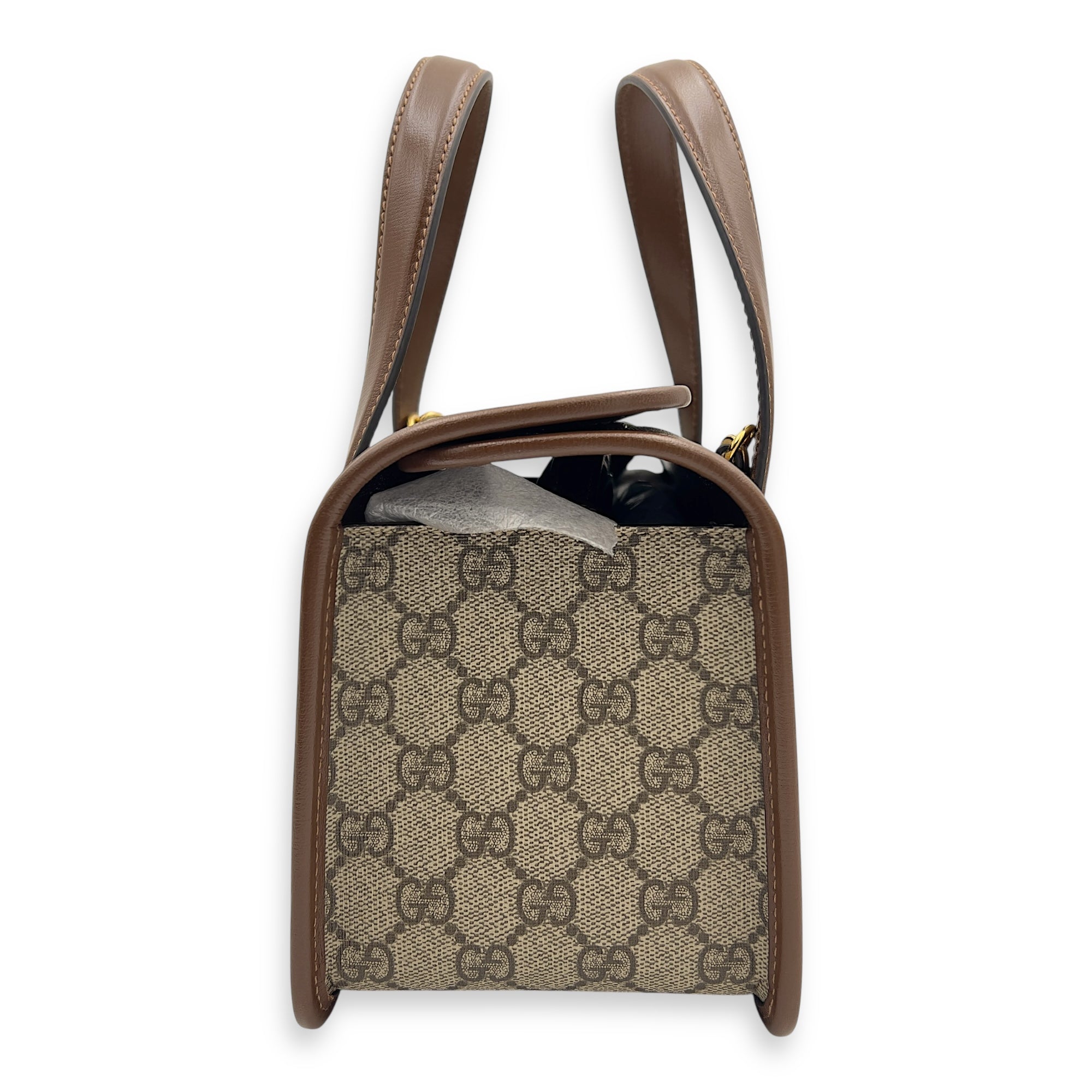 Gucci Horsebit 1955 Top Handle Bag Brown in Coated Canvas, Gold hardware_3
