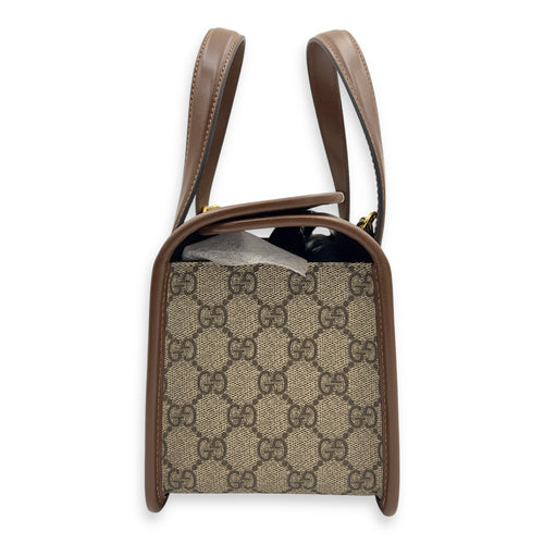 Gucci Horsebit 1955 Top Handle Bag Brown in Coated Canvas, Gold hardware_3