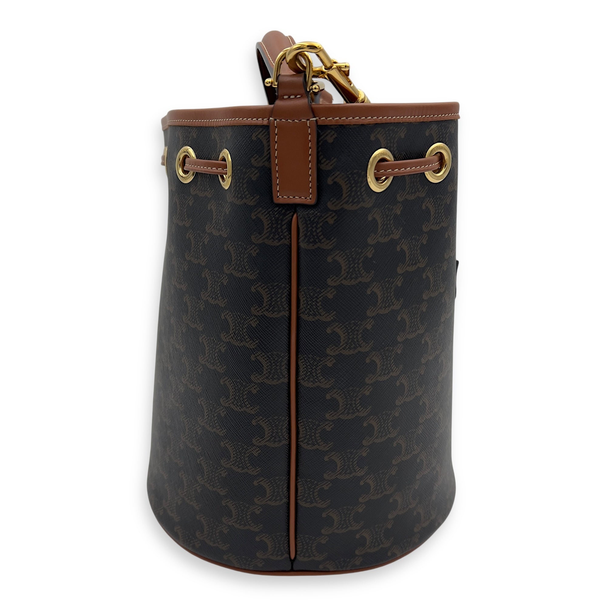 Celine Clara Bucket Bag Brown in Coated Canvas, Gold hardware_3