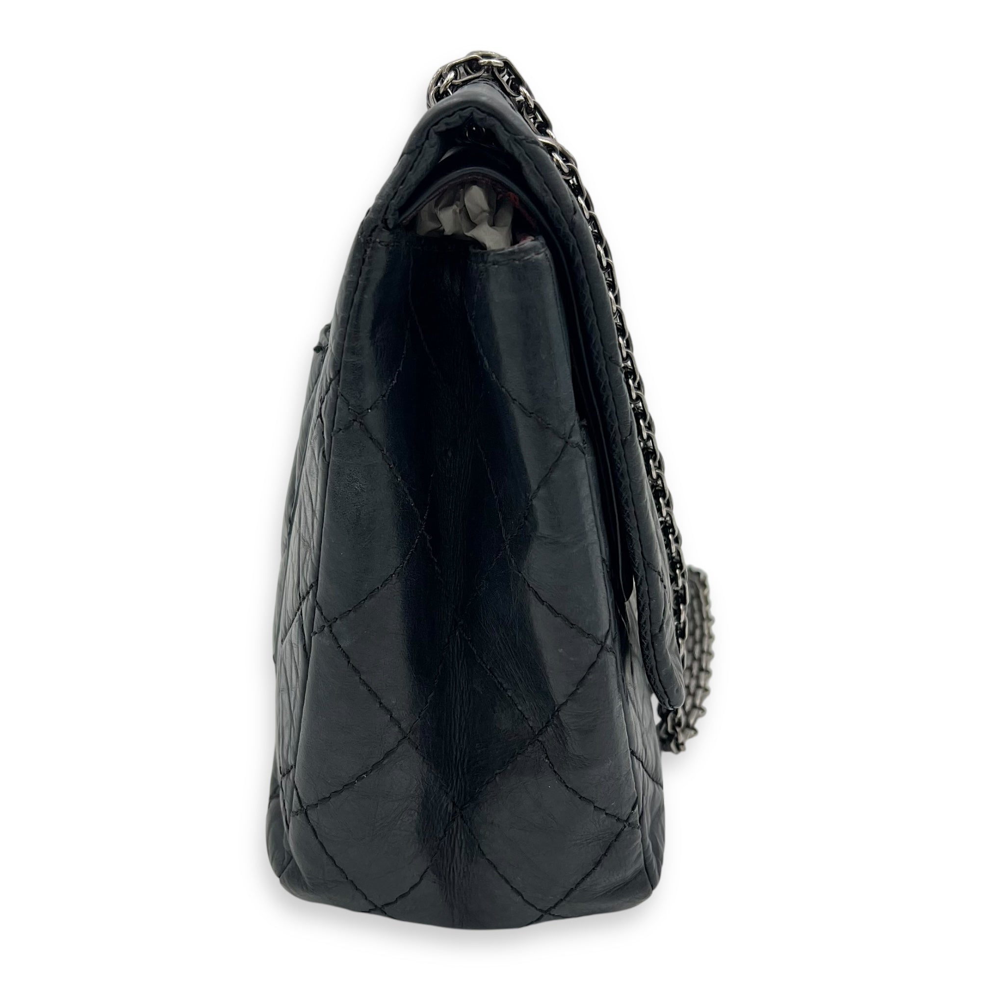 Chanel 2.55 227 Black Shoulder Bag in Calfskin, Ruthenium hardware_3
