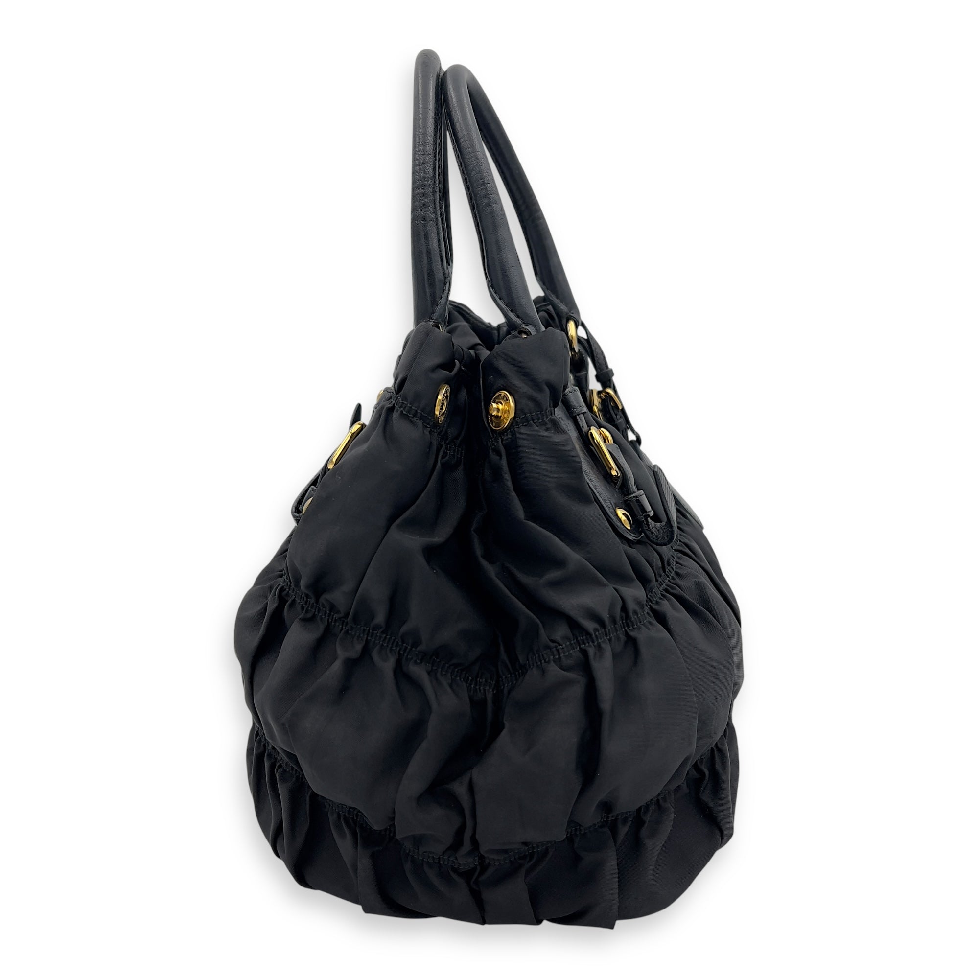 Prada Gaufre Top Handle Bag Black in Nylon, Gold hardware_3