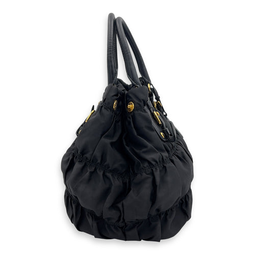 Prada Gaufre Top Handle Bag Black in Nylon, Gold hardware_3