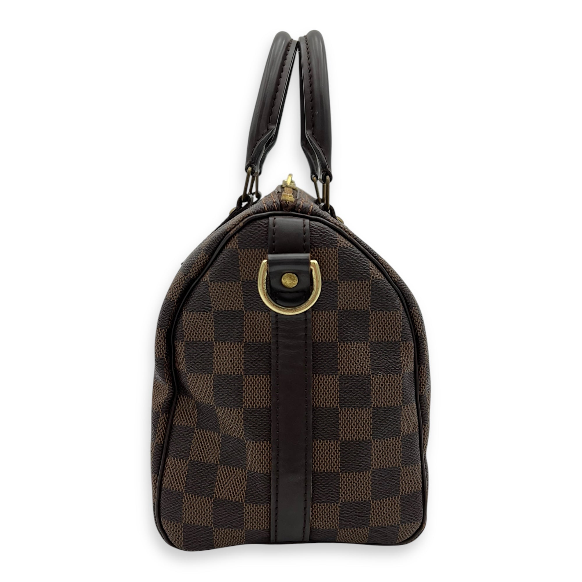 Louis Vuitton Speedy Bandouliere Top Handle Bag 25 Brown in Coated Canvas, Gold hardware_5