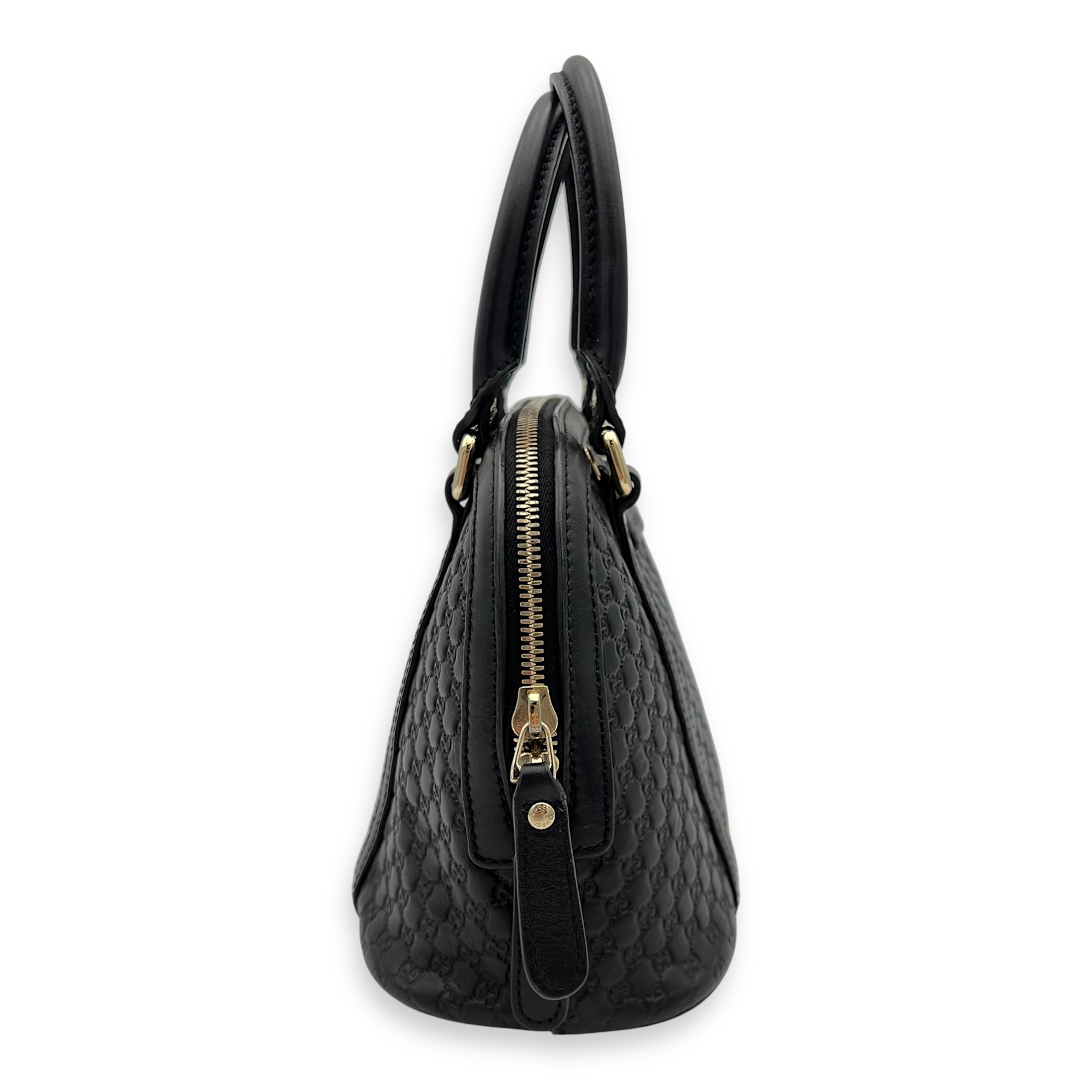 Gucci Micro gg Top Handle Bag Small Black in Calfskin, Gold hardware_11