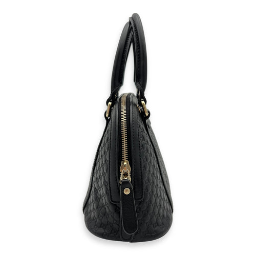 Gucci Micro gg Top Handle Bag Small Black in Calfskin, Gold hardware_11
