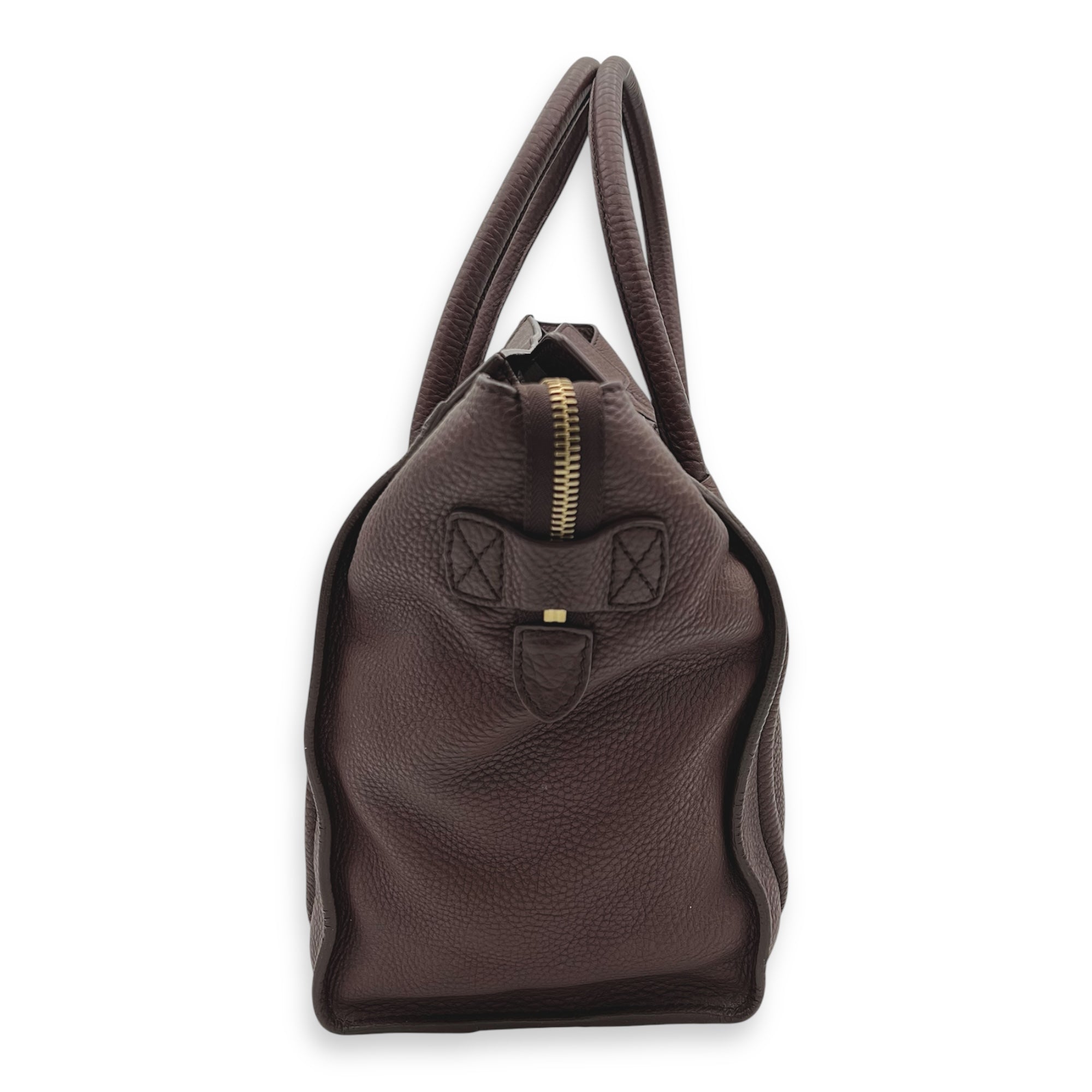 Celine Luggage Top Handle Bag Large Brown in Calfskin, Gold hardware_10