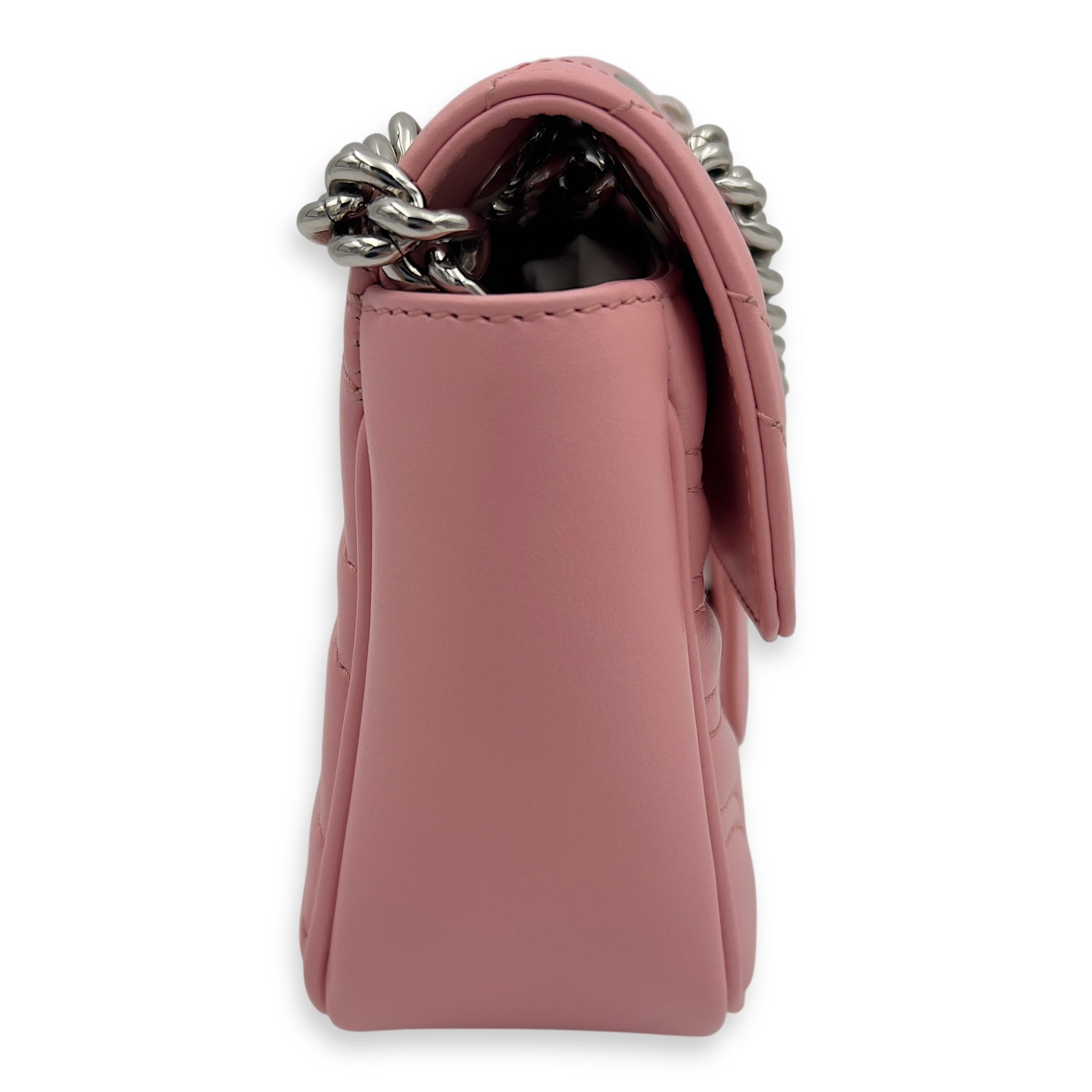 Gucci GG Marmont Shoulder Bag Mini Pink in Calfskin, Silver hardware_3