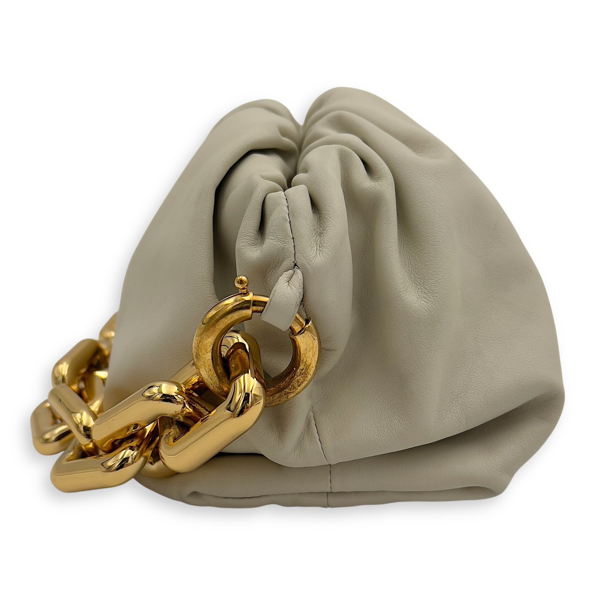 Bottega Veneta Chain Pouch Shoulder Bag Beige in Calfskin, Gold hardware_5