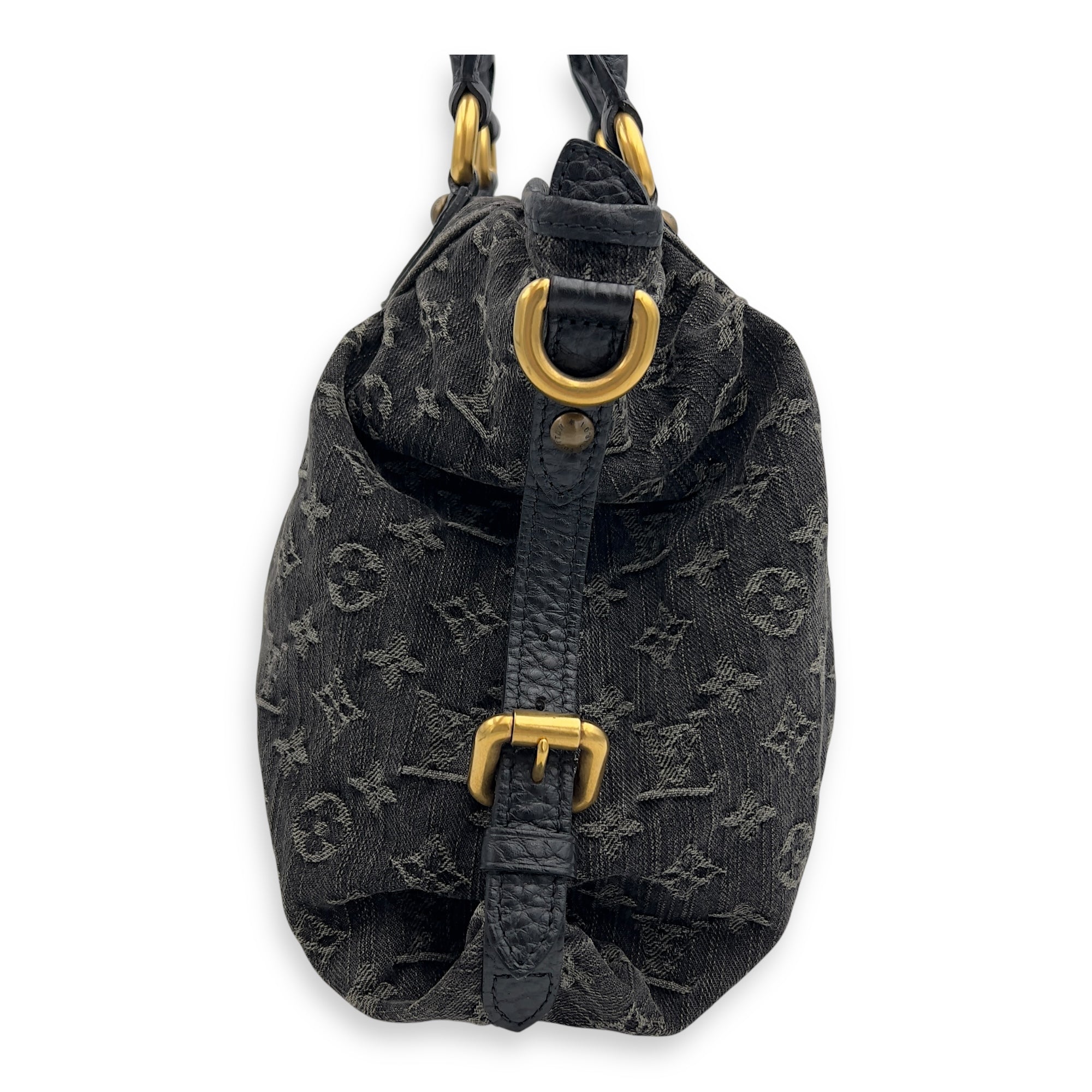 Louis Vuitton Neo Cabby Top Handle Bag MM Black in Denim, Gold hardware_3