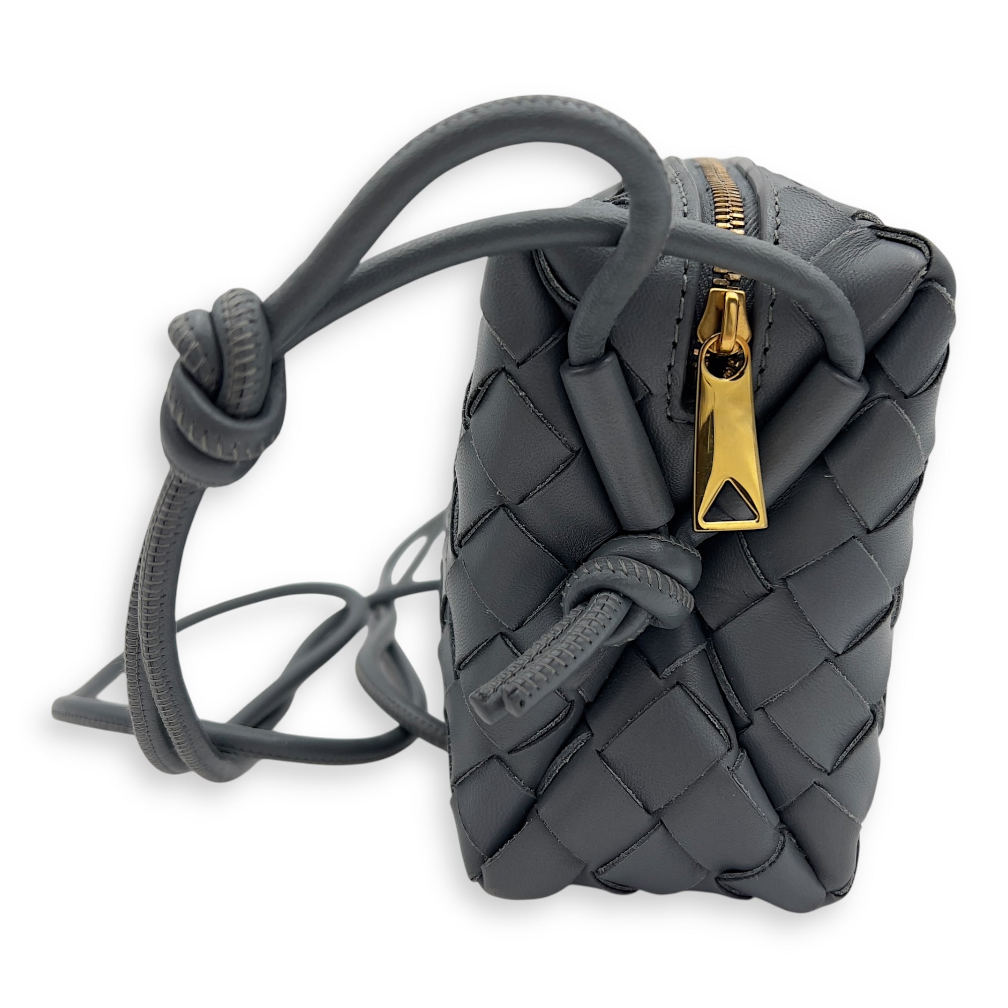 Bottega Veneta Loop Crossbody Bag Grey in Calfskin, Gold hardware_3