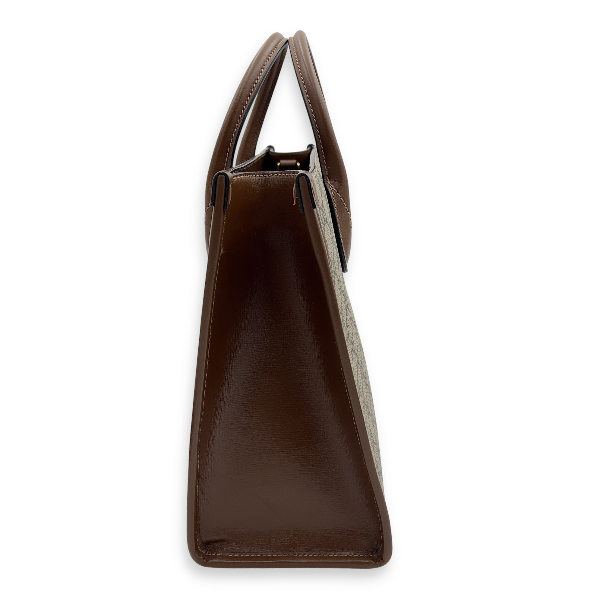 Gucci GG Top Handle Bag Brown in Coated Canvas, Gold hardware_5