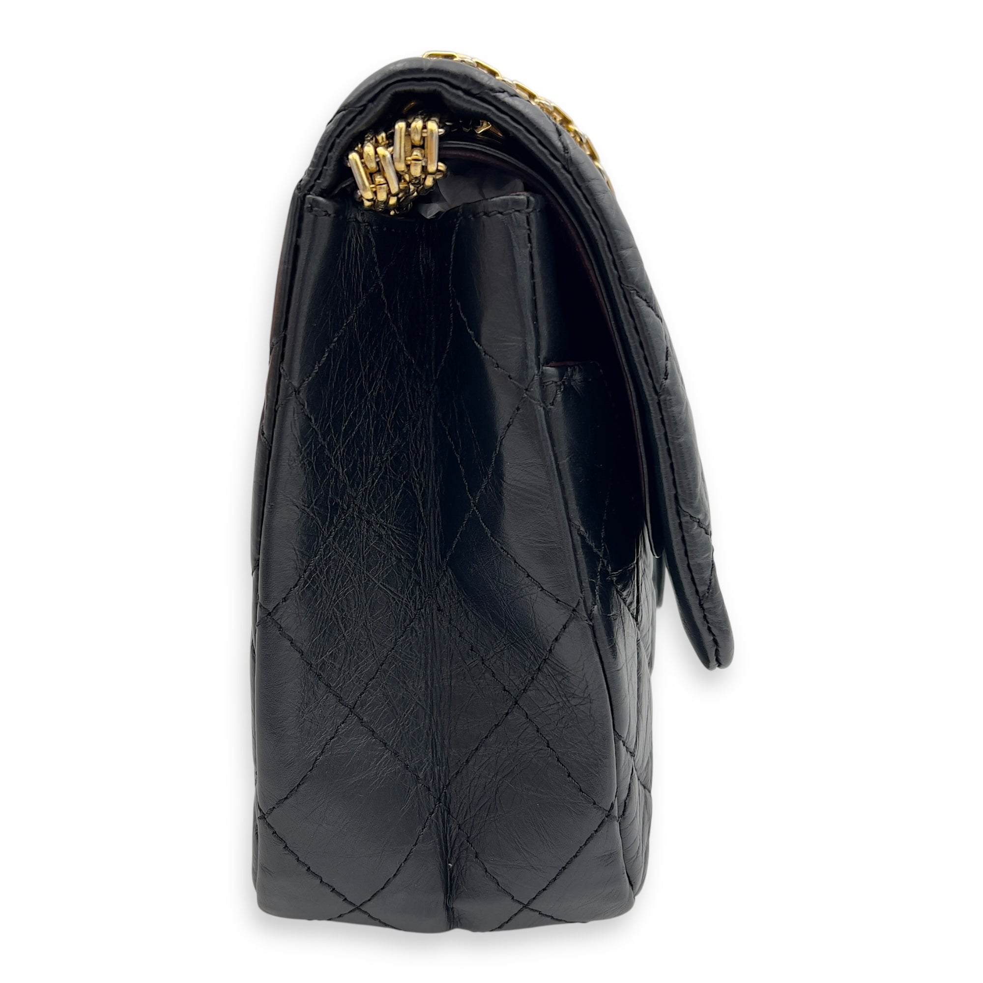 Chanel 2.55 Shoulder Bag 27 Black in Calfskin, Gold hardware_5