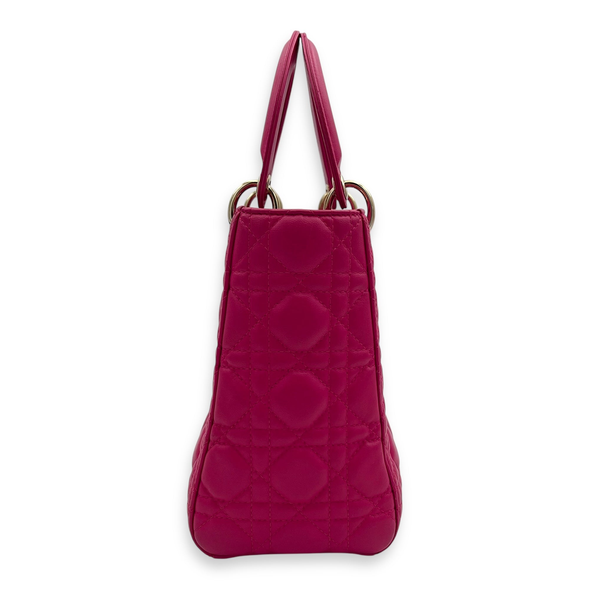 Dior Lady Dior Top Handle Bag Medium Pink in Calfskin, Gold hardware_3