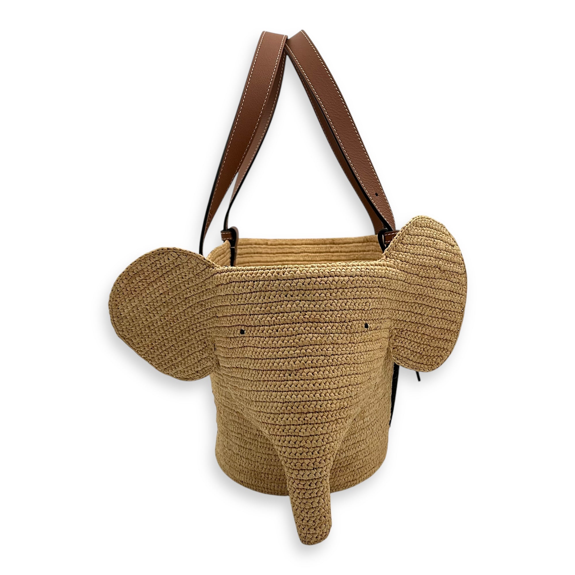 Loewe Elephant Top Handle Bag Beige in Raffia, Silver hardware_3