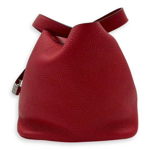Hermès Picotin 22 Red Bucket Bag in Clemence, Palladium hardware_3