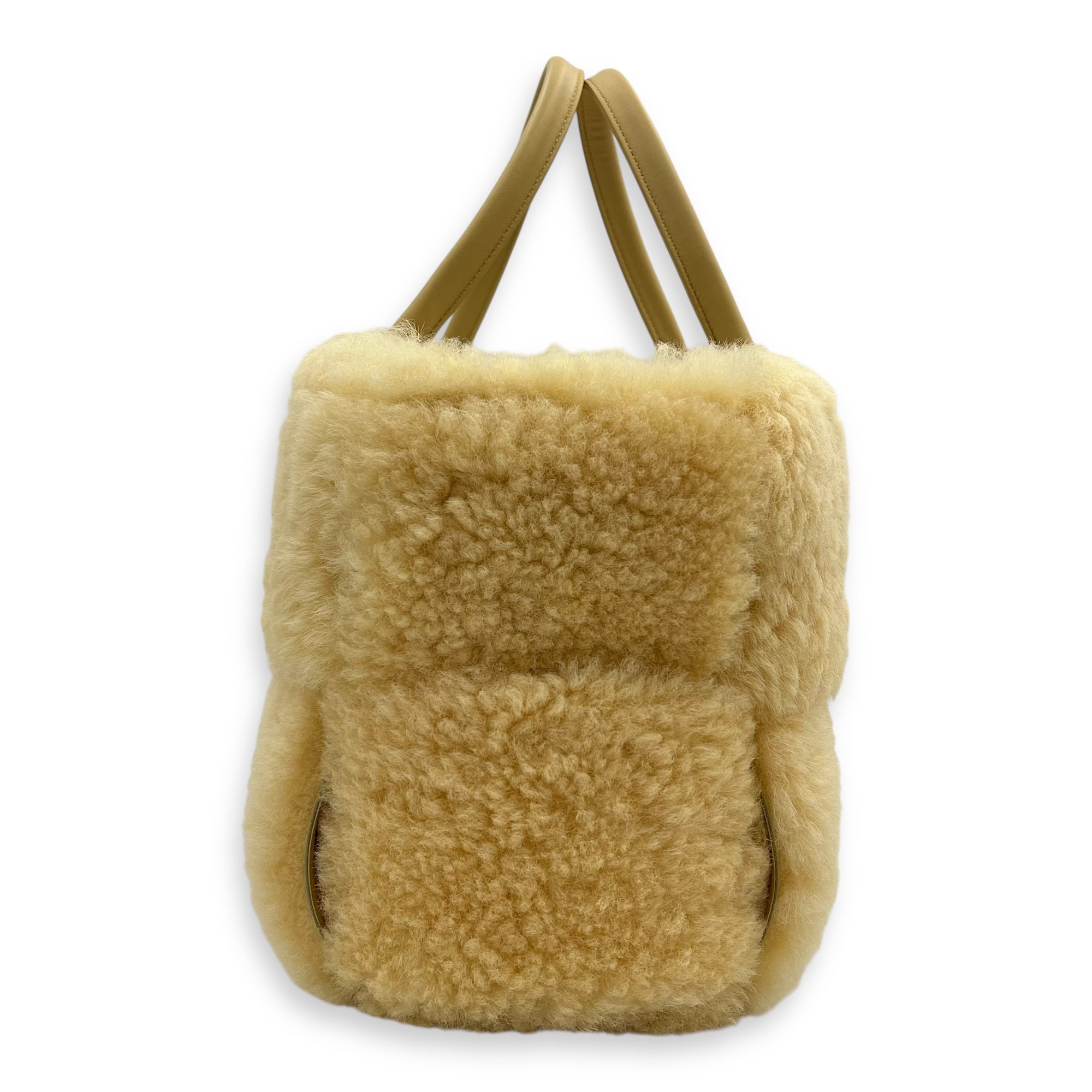 Bottega Veneta Arco Yellow Top Handle Bag in Shearling, Gold hardware_3