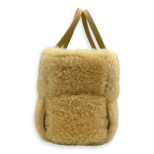 Bottega Veneta Arco Yellow Top Handle Bag in Shearling, Gold hardware_3