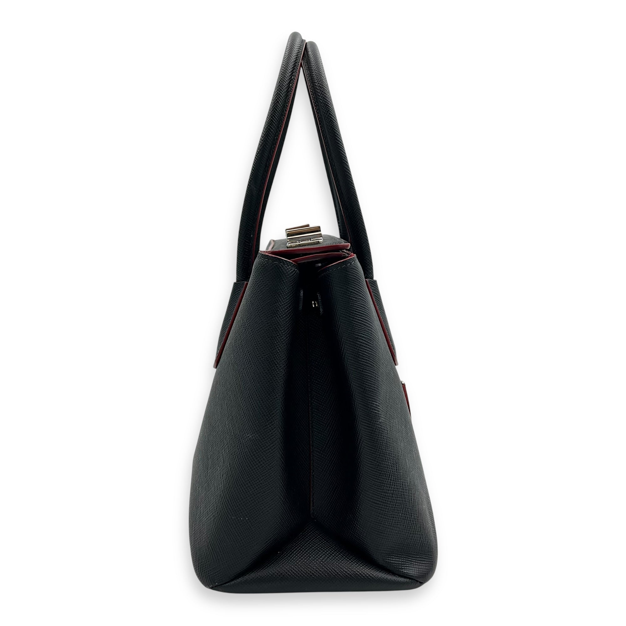 Prada 2 way turnlock bag Top Handle Bag Black in Saffiano Leather, Silver hardware_3