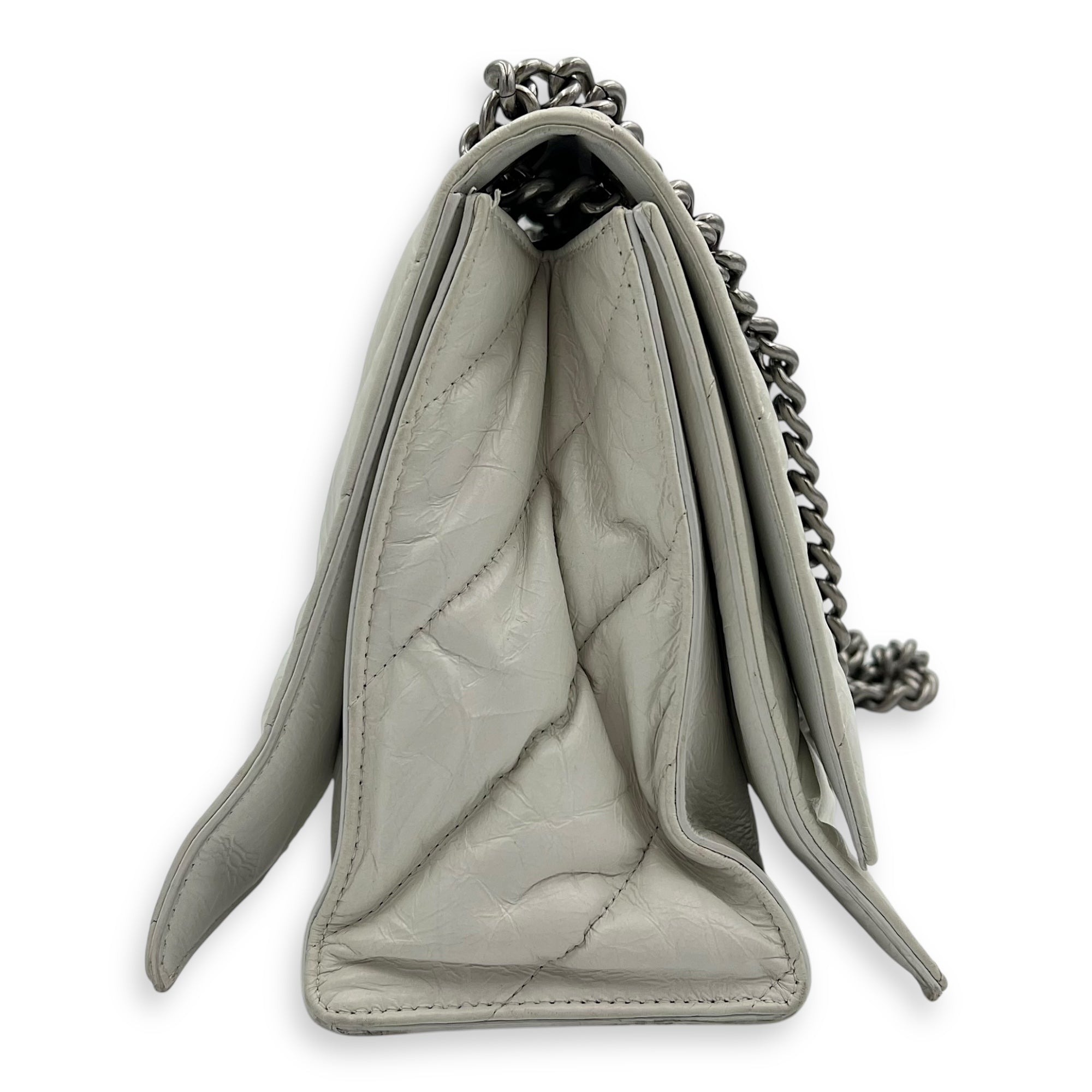 Balenciaga Crush Shoulder Bag White in Calfskin, Silver hardware_3