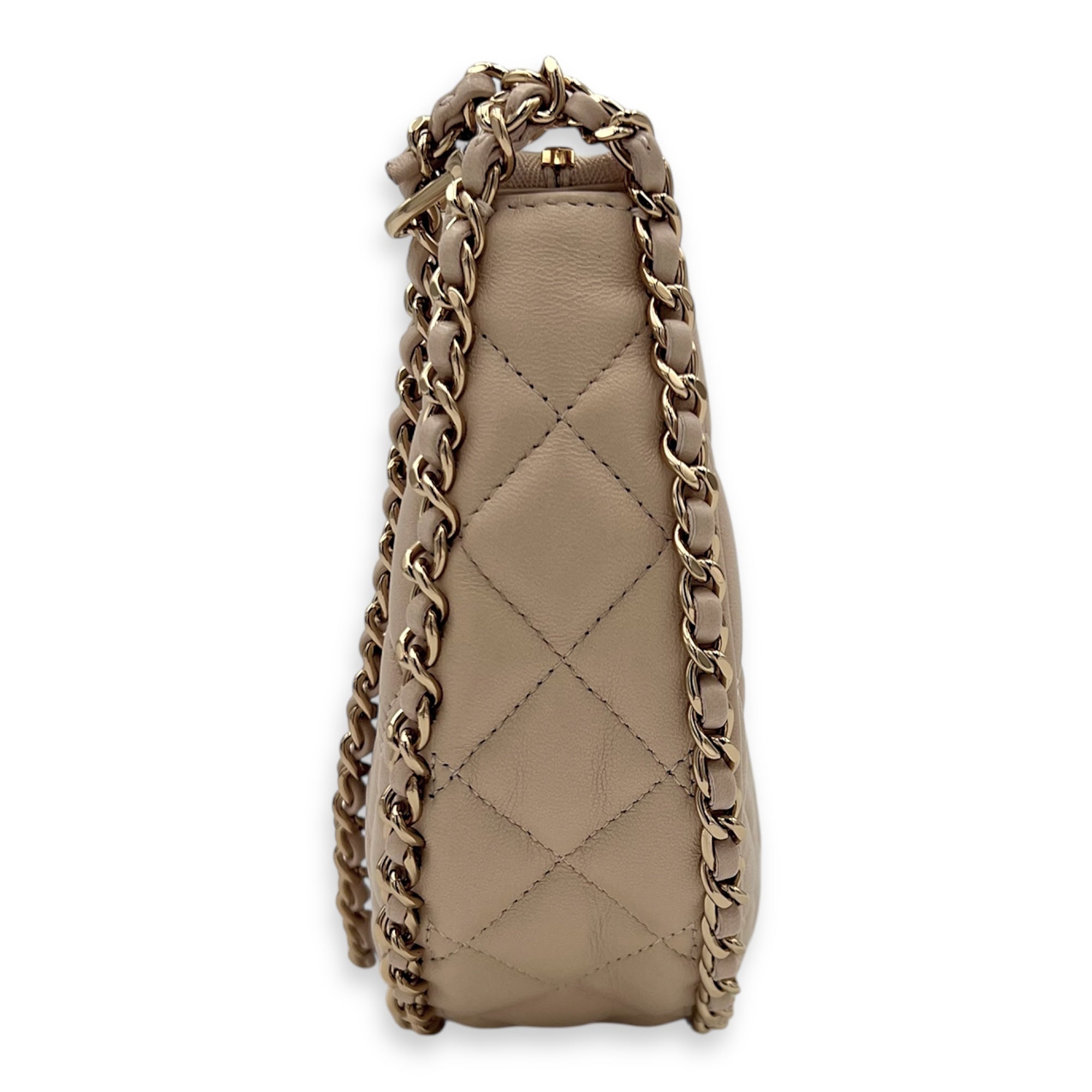 Chanel Loop Moon Shoulder Bag Beige in Lambskin, Gold hardware_9