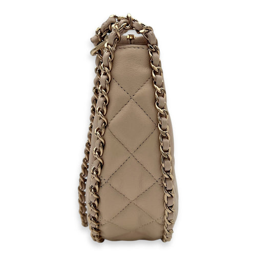 Chanel Loop Moon Shoulder Bag Beige in Lambskin, Gold hardware_9