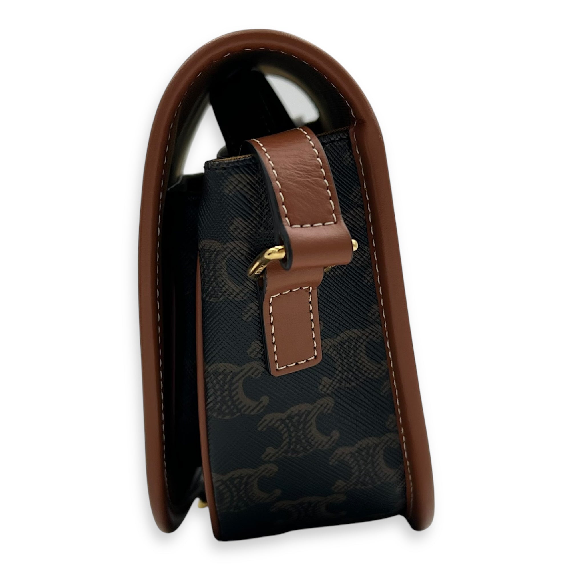 Celine Folco Crossbody Bag Brown in Coated Canvas, Gold hardware_3
