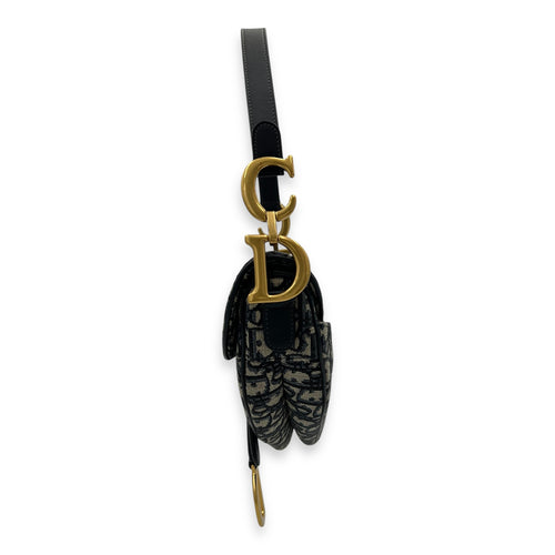 Dior Saddle Shoulder Bag Blue in Jacquard, Gold hardware_8