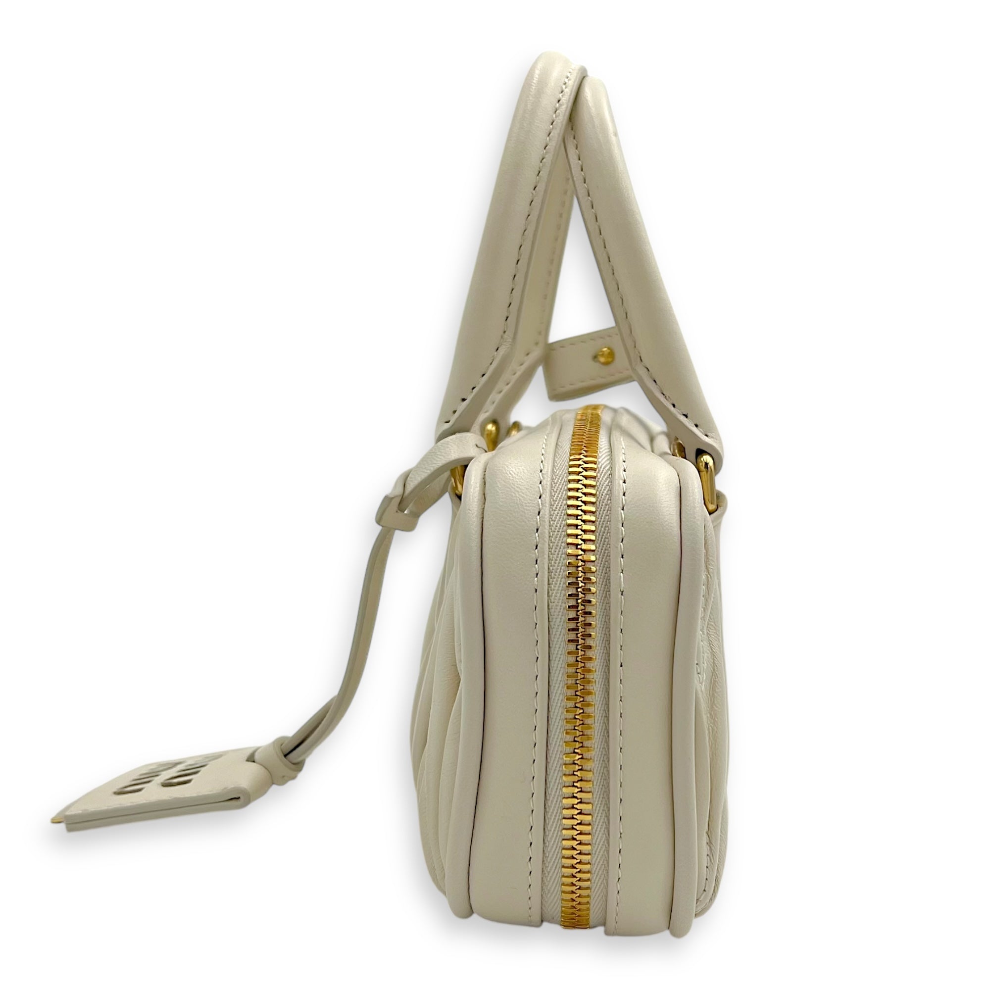 Miu Miu Arcadie Top Handle Bag White in Calfskin, Gold hardware_3
