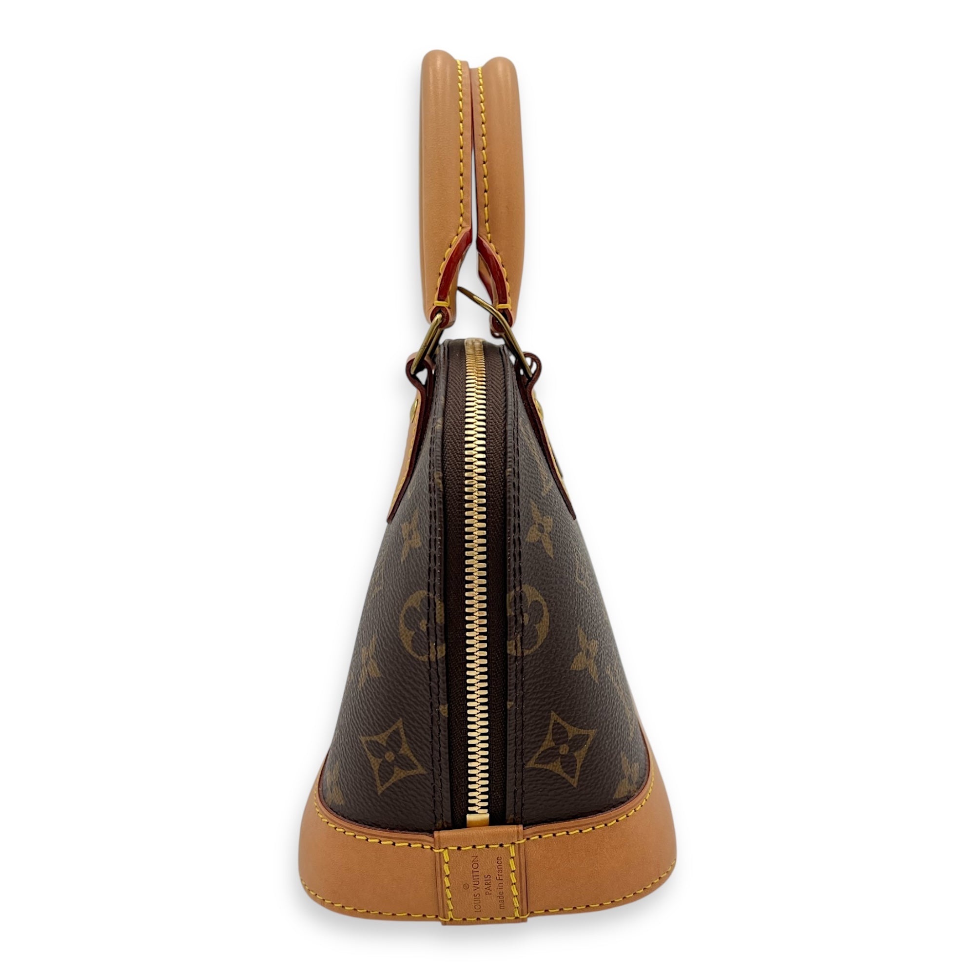 Louis Vuitton Alma BB Brown Top Handle Bag in Monogram Coated Canvas, Gold hardware_8