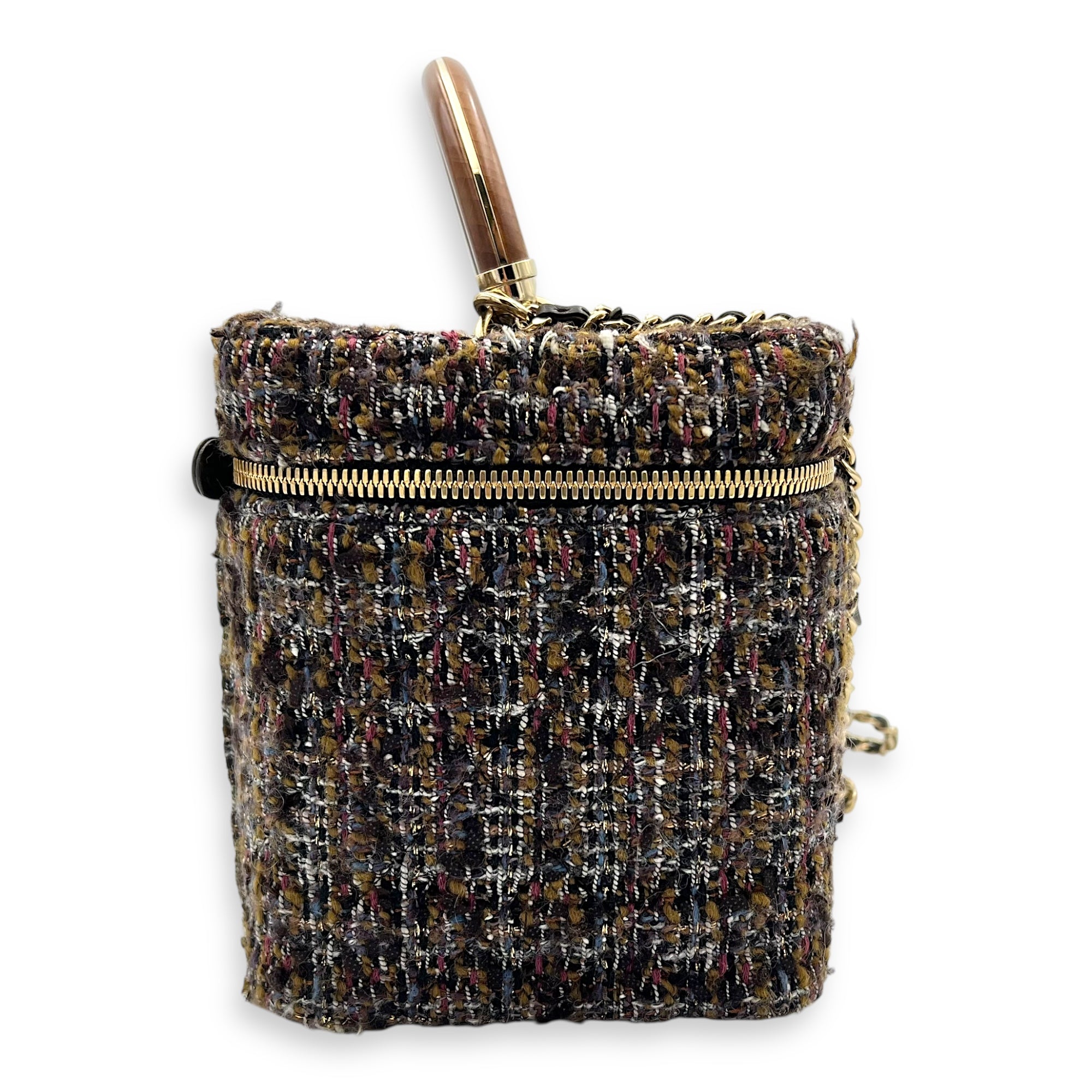 Chanel Vanity Case Wood Multi-colour Top Handle Bag in Tweed, Gold hardware_3