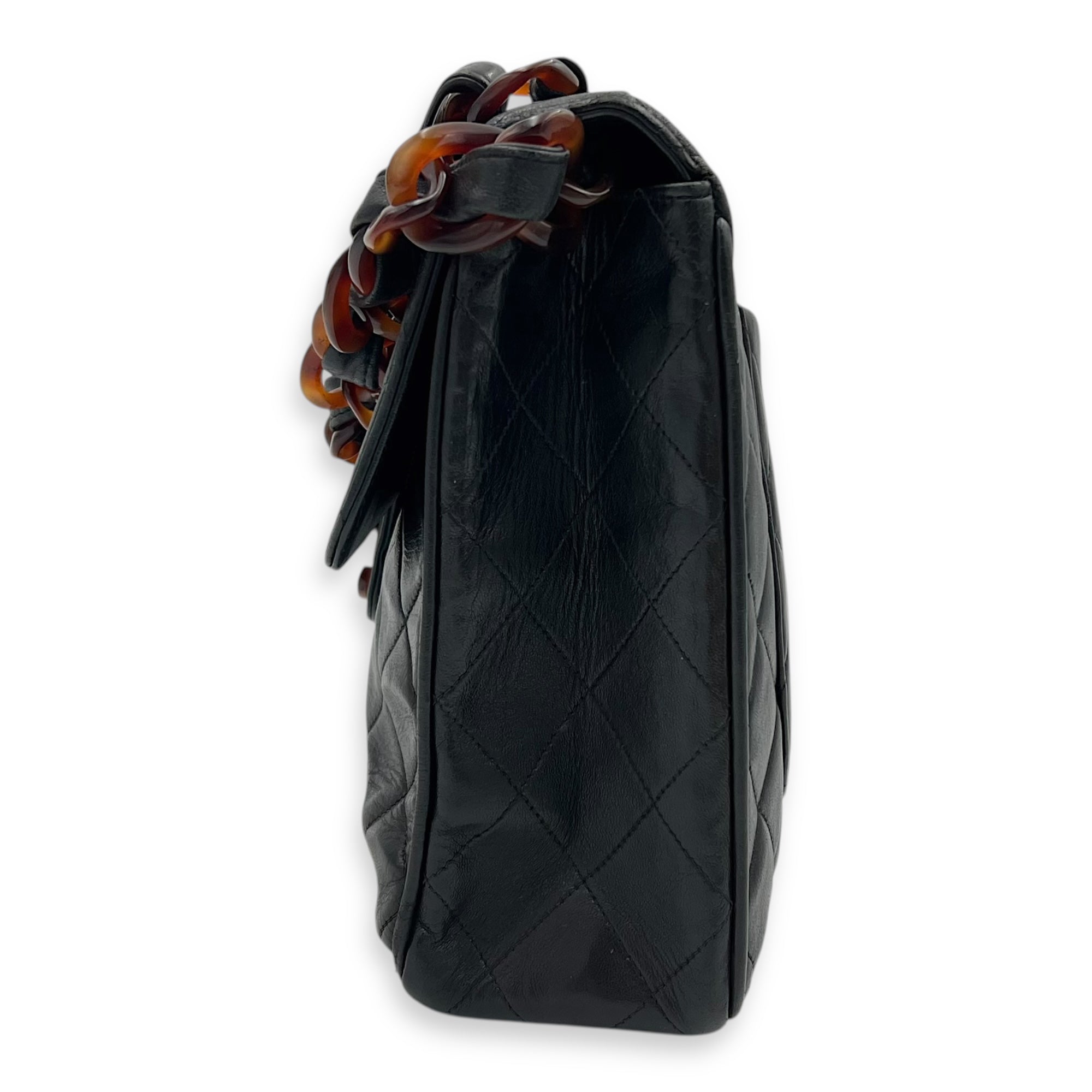 Chanel CC Quilted Tortoise Shell Shoulder Bag Black in Lambskin, tortoise shell hardware_3