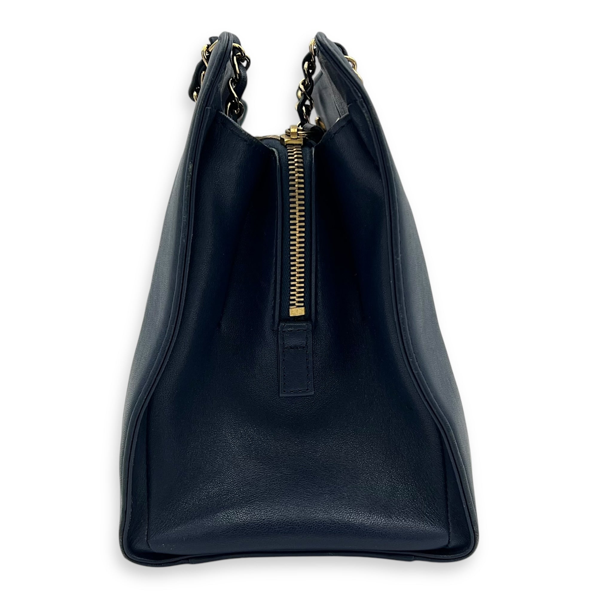 Chanel CC Shoulder Bag Blue in Calfskin, Gold hardware_3