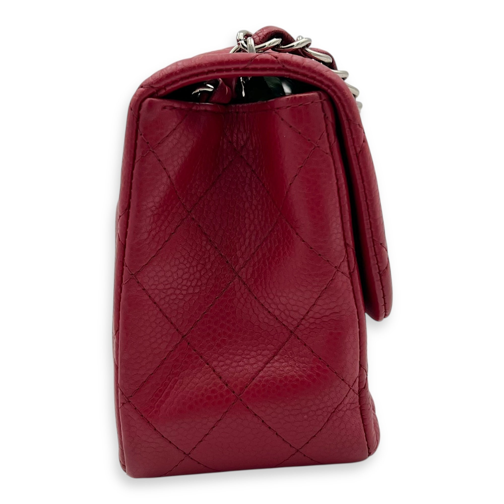 Chanel CC Mini Square Shoulder Bag Red in Caviar Leather, Silver hardware_3