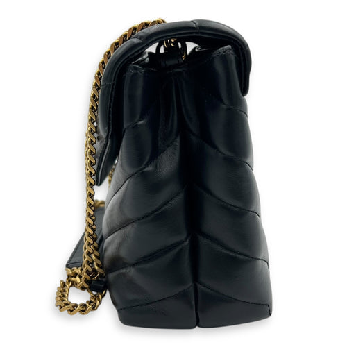 Saint Laurent Loulou Small Black Shoulder Bag in Calfskin, Gold hardware_3