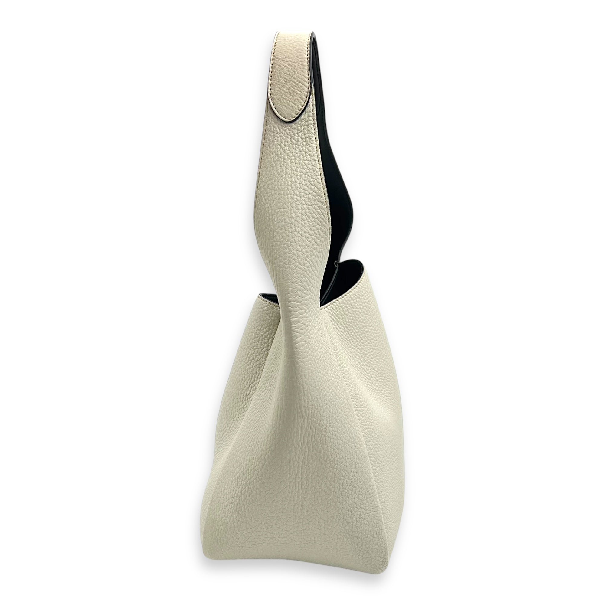 Prada Logo Tote Bag White in Soft Grained Calfskin, Silver hardware_3