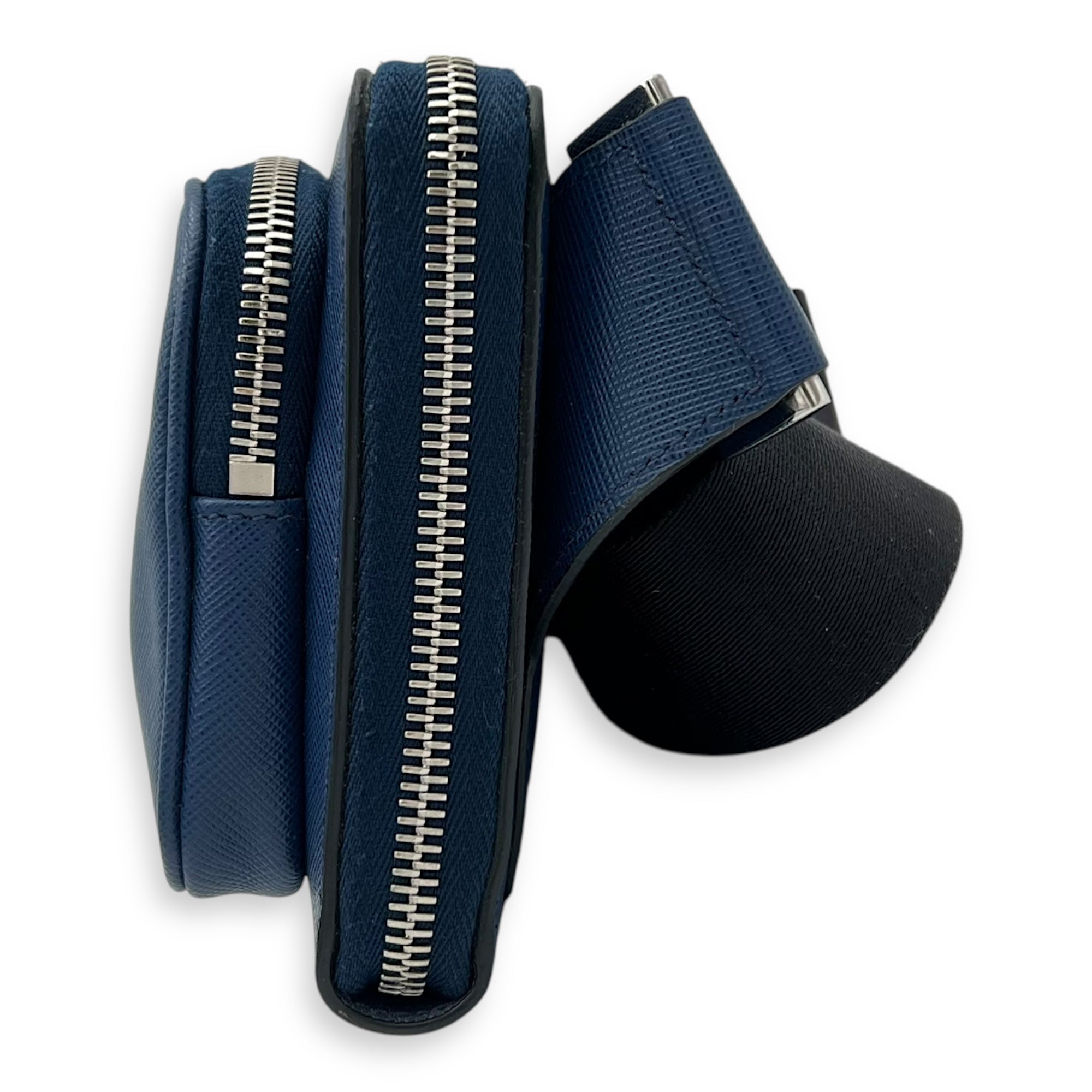 Prada Logo Belt Bag Blue in Saffiano Leather, Silver hardware_3