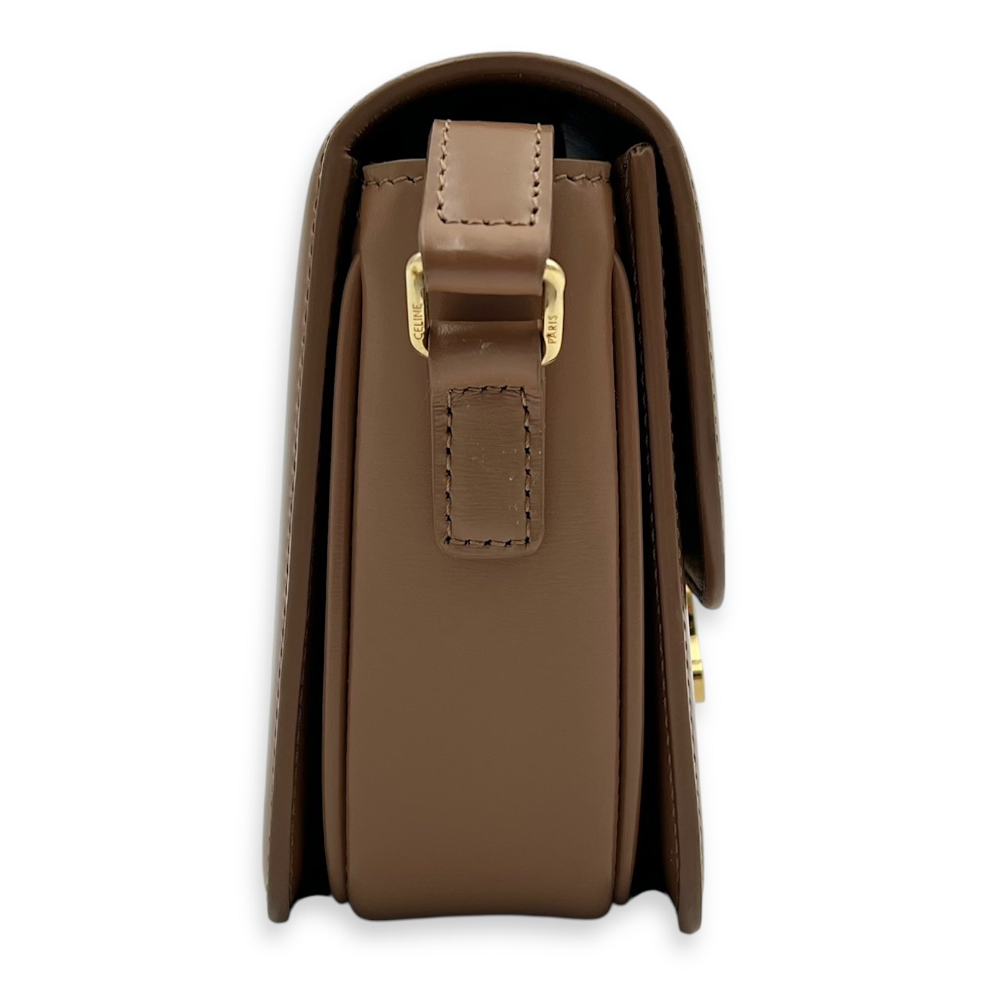 Celine Triomphe Shoulder Bag Brown in Calfskin, Gold hardware_3