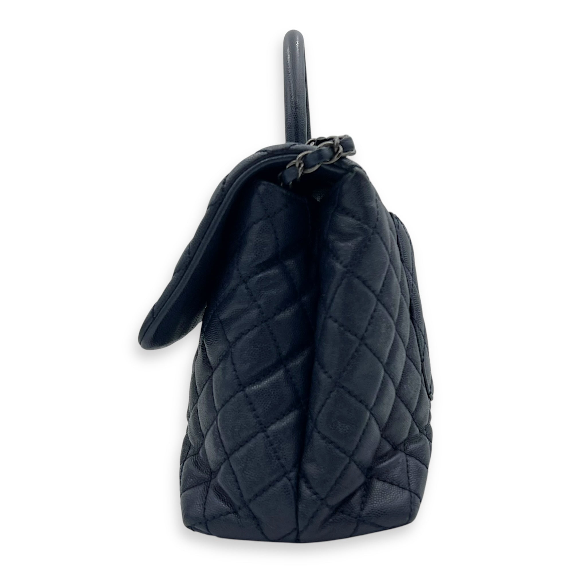 Chanel Coco Handle Quilted Top Handle Bag Blue in Caviar Leather, Silver hardware_3