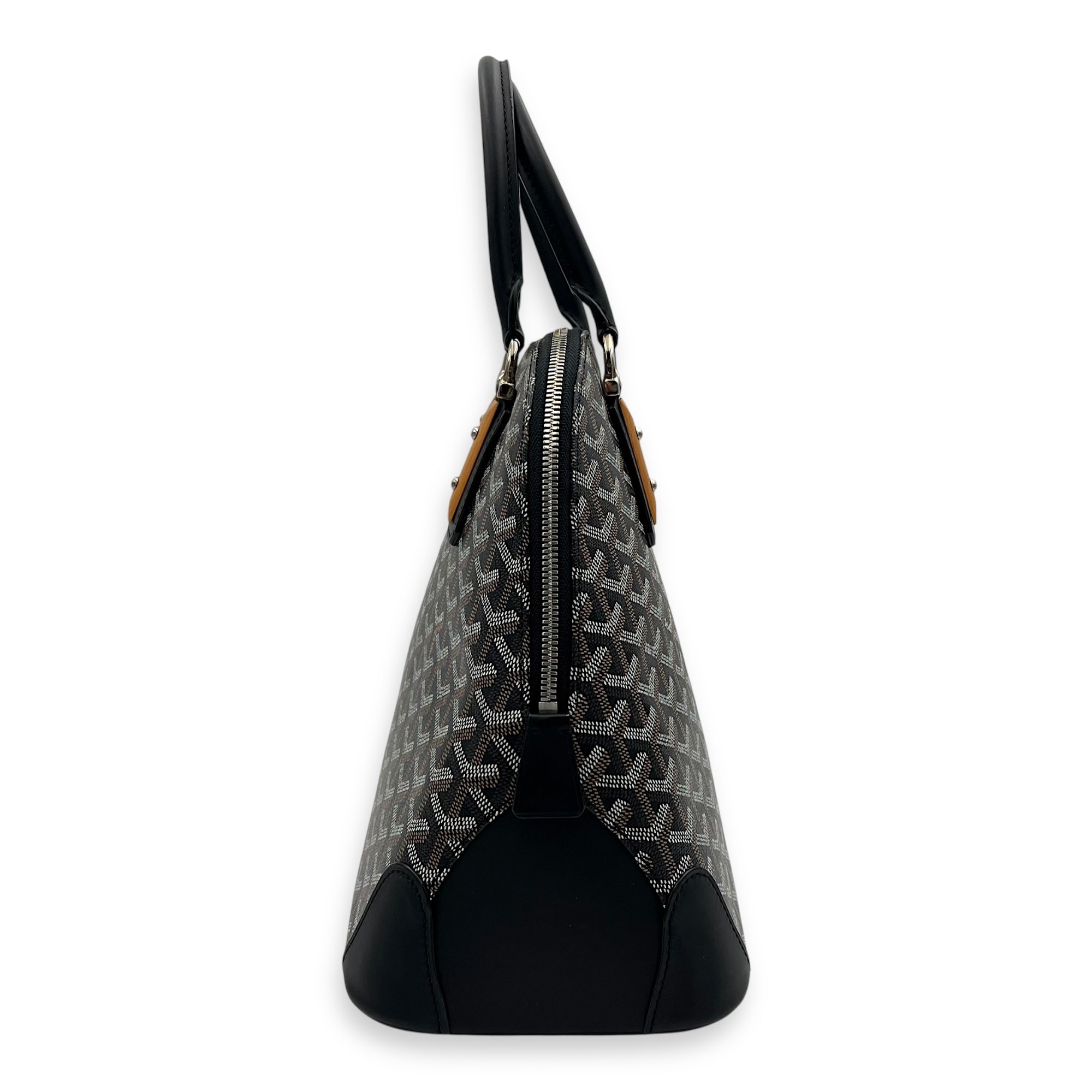 Goyard Vendome Top Handle Bag Black in Coated Canvas, Silver hardware_3