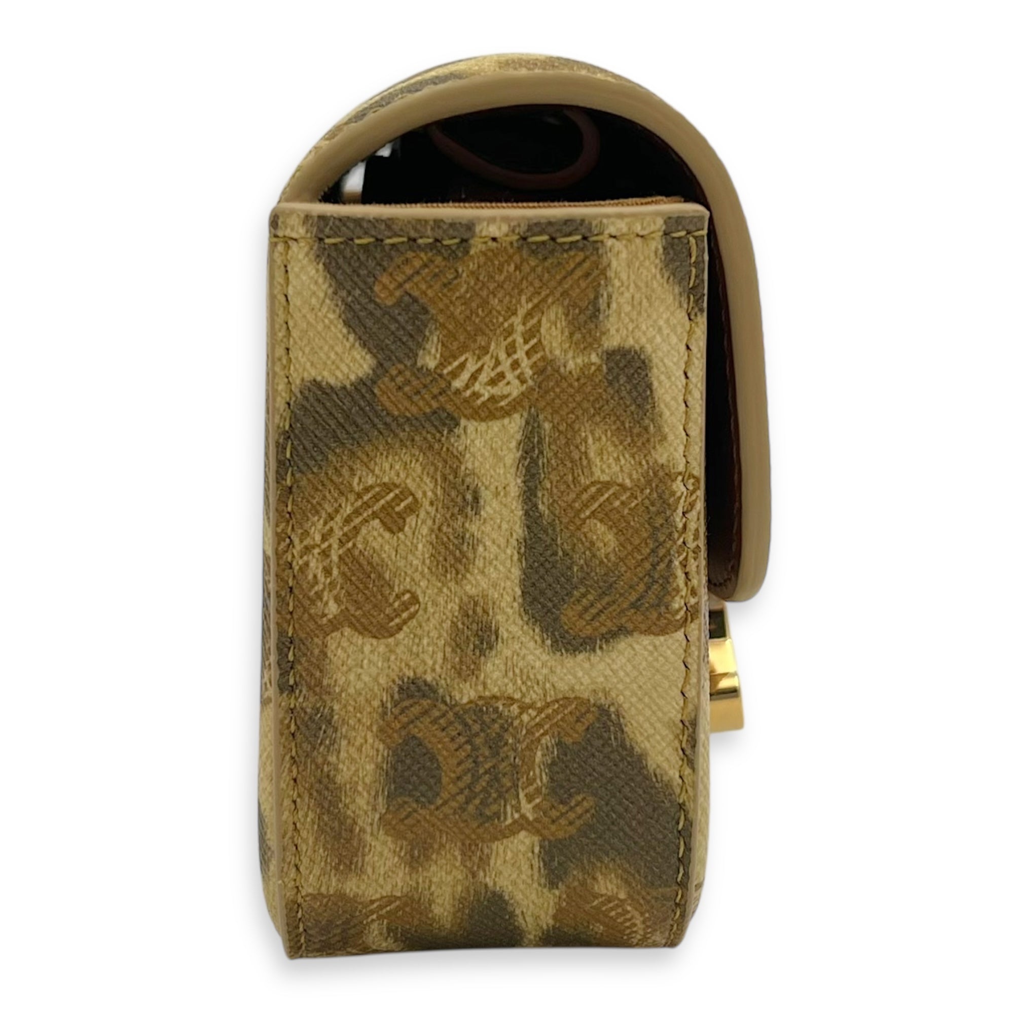 Celine Claude Mini Brown Crossbody Bag in Coated Canvas, Gold hardware_3