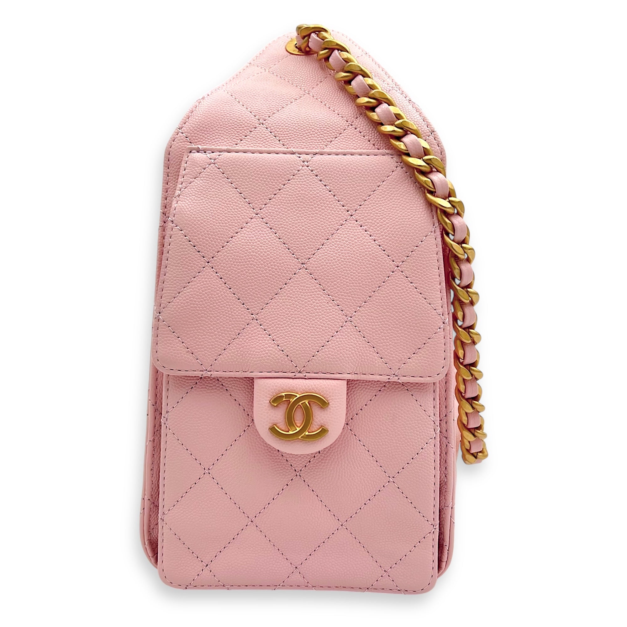 Chanel C25 Small Pink Shoulder Bag in Caviar Leather, Gold hardware_6