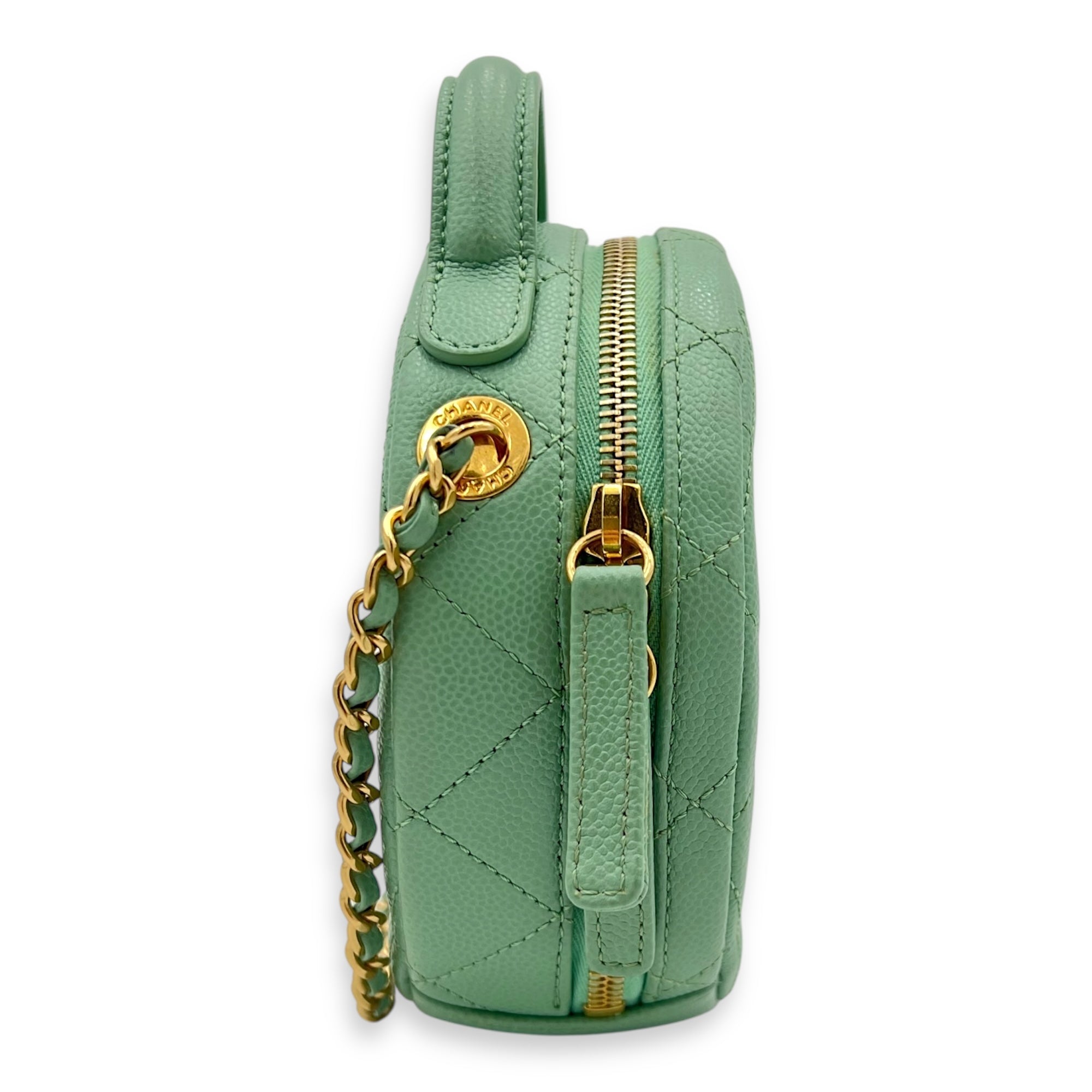 Chanel CC Top Handle Bag Green in Caviar Leather, Gold hardware_8
