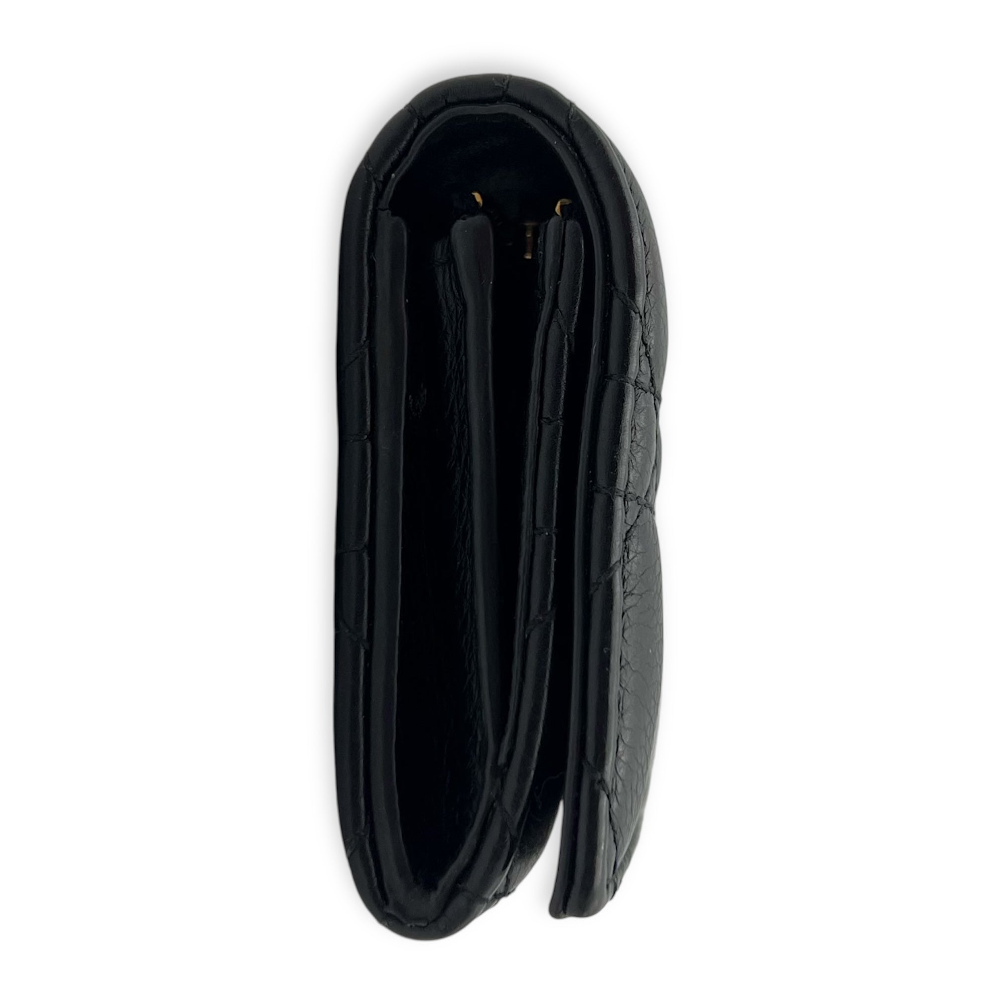 Dior Cannage Card Holder Black in Calfskin, Gold hardware_3